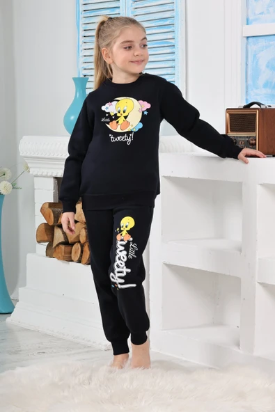 Kapitex 6180 Kız Çocuk Twety Baskılı Uzun Kol Pijama Takımı - 4