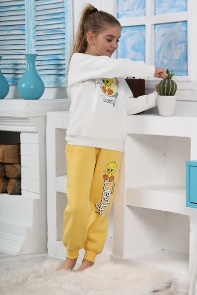 Kapitex 6181 Kız Çocuk Twety Baskılı Uzun Kol Pijama Takımı - 4