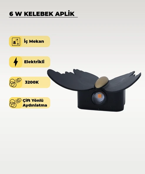 6W. Kelebek Aplik Çift Yönlü 3200K Sarı Işık ürün görseli