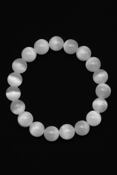 Selenit Doğal Taş Bileklik 10 mm Küre Kesim - Resim 2