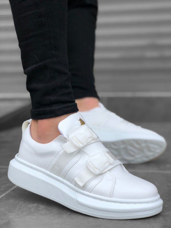 ER0152 Erb Kalın Yüksek Taban Süt Beyaz  Kemerli Erkek Spor Ayakkabı - Resim 2