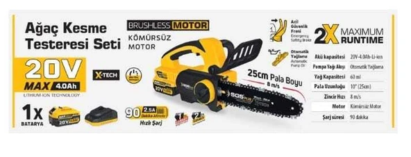 SGS5320 - 20 Volt Akülü Ağaç Kesme Budama Testere Makina Seti 25 cm Pala - 2