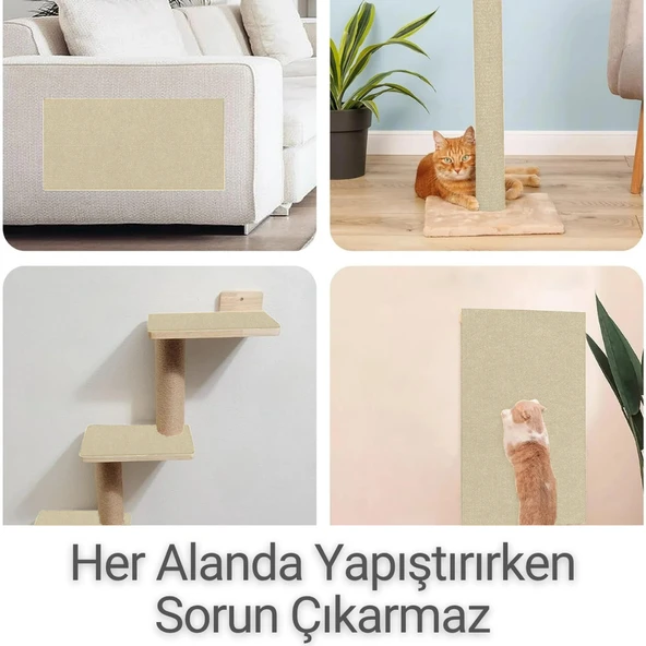 Beylini Kedi Tırmalama Halısı Yapışkanlı Her Yüzeye Uygulanabilir Kesilebilir Mobilya Koruyucu Mat Krem (40X50) - 2