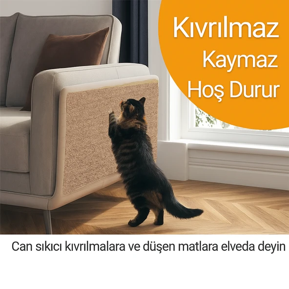 Beylini Kedi Tırmalama Halısı Yapışkanlı Her Yüzeye Uygulanabilir Kesilebilir Mobilya Koruyucu Mat Devetüyü (40X50) - 5
