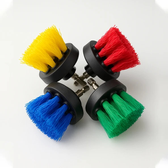 4'lü Çanak Tip Renkli Matkap Uyumlu Çok Amaçlı Temizlik Fırça Seti  Araç, Banyo, Derz, Jant, Fayans - Resim 4