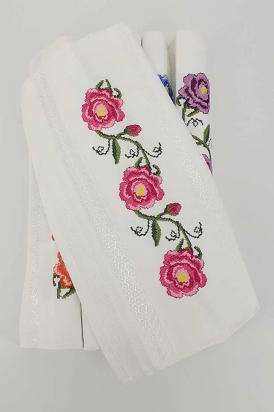 Fiesta El-Yüz Havlusu Moda Renkli Kanaviçe Nakışlı 50x90 - 4