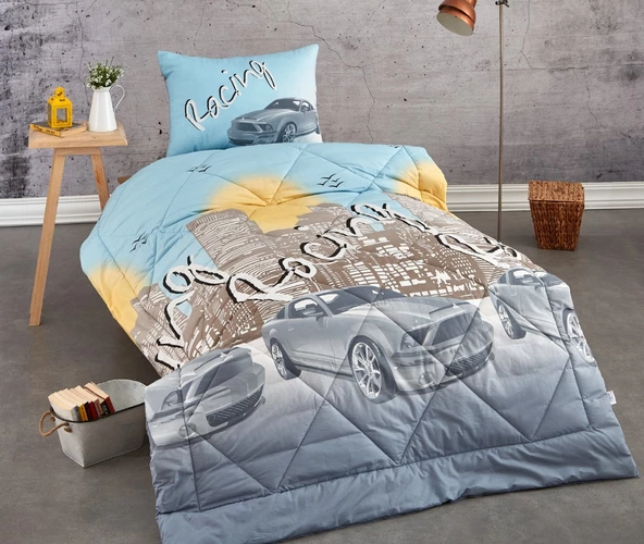 Komfort Home Tek Kişilik Baskılı Pamuklu Silikon Yorgan + Yastık / C5
