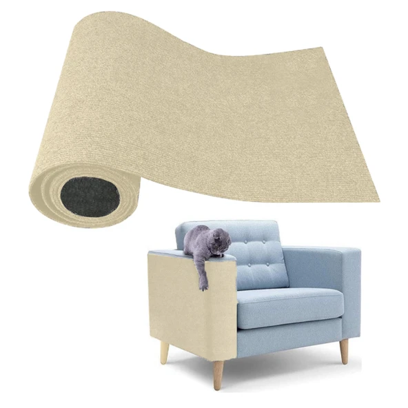 Beylini Kedi Tırmalama Halısı Yapışkanlı Her Yüzeye Uygulanabilir Kesilebilir Mobilya Koruyucu Mat Krem (40X50) - 1