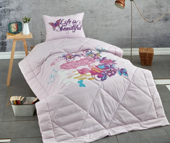 Komfort Home Tek Kişilik Baskılı Pamuklu Silikon Yorgan + Yastık / P13