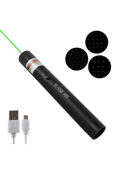 Yeni Nesil Micro Usb Şarjlı Güçlü Yeşil Lazer Pointer Siyah Metal Kasa 2022 Model 6800 mah pil - 2