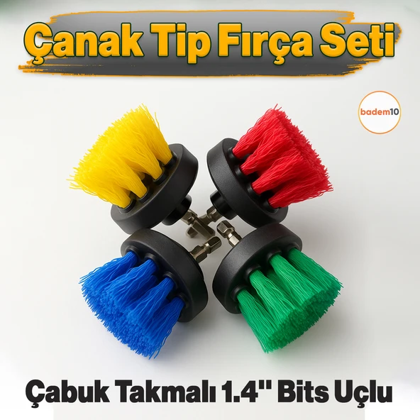 4'lü Çanak Tip Renkli Matkap Uyumlu Çok Amaçlı Temizlik Fırça Seti  Araç, Banyo, Derz, Jant, Fayans ürün görseli