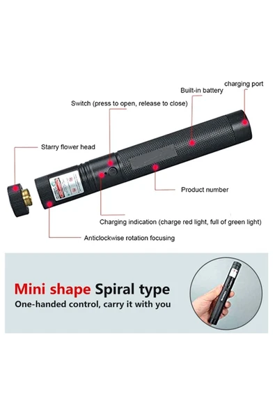 Yeni Nesil Micro Usb Şarjlı Güçlü Yeşil Lazer Pointer Siyah Metal Kasa 2022 Model 6800 mah pil - 4