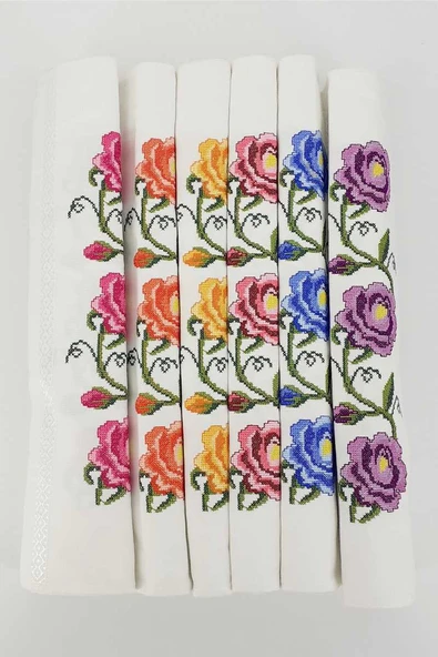 Fiesta El-Yüz Havlusu Moda Renkli Kanaviçe Nakışlı 50x90 - 3