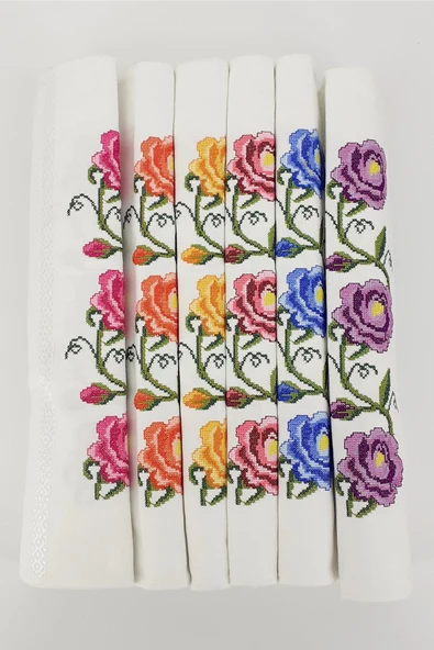 Fiesta El-Yüz Havlusu Moda Renkli Kanaviçe Nakışlı 50x90