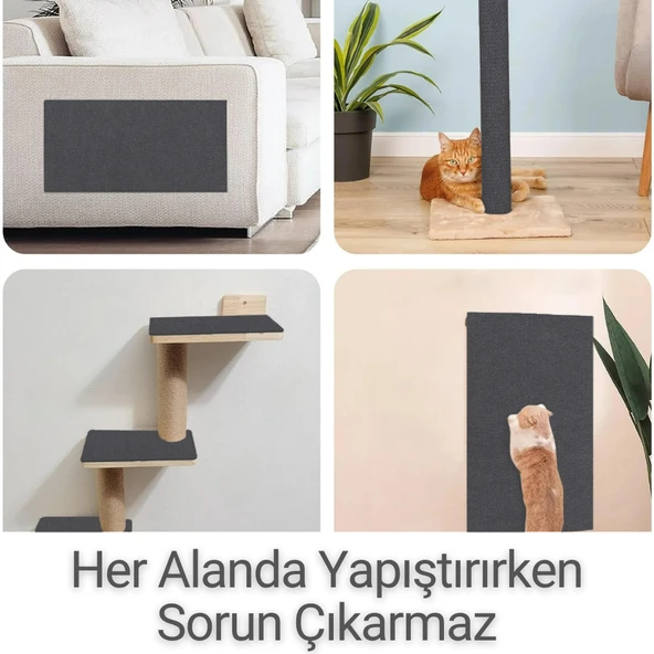 Beylini Kedi Tırmalama Halısı Yapışkanlı Her Yüzeye Uygulanabilir Kesilebilir Mobilya Koruyucu Mat Antrasit (40X50) - 4