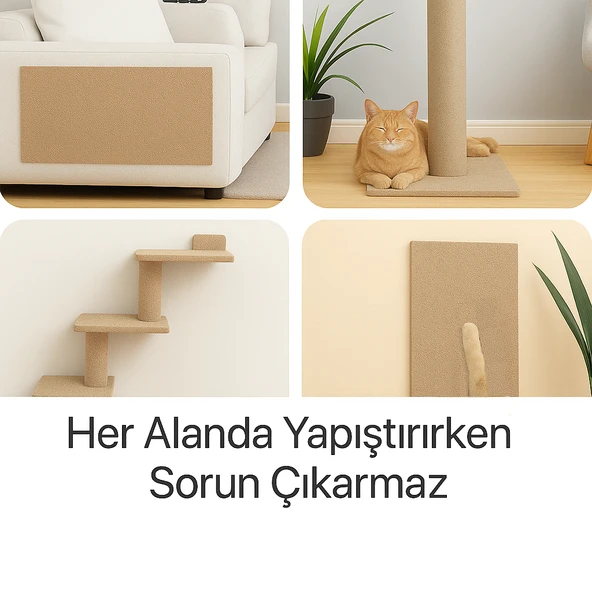 Beylini Kedi Tırmalama Halısı Yapışkanlı Her Yüzeye Uygulanabilir Kesilebilir Mobilya Koruyucu Mat Devetüyü (40X50) - 4