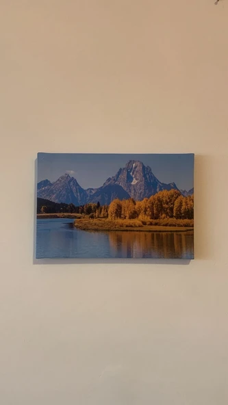 Dağ Ve Ağaç Manzaralı Natürel Tasarım Ahşap Çerçeve Ev İşyeri Ofis Duvar Kanvas Tablo MNZ6 - 4