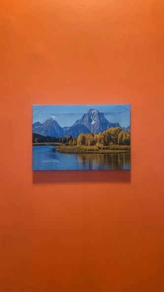 Dağ Ve Ağaç Manzaralı Natürel Tasarım Ahşap Çerçeve Ev İşyeri Ofis Duvar Kanvas Tablo MNZ6 - 6