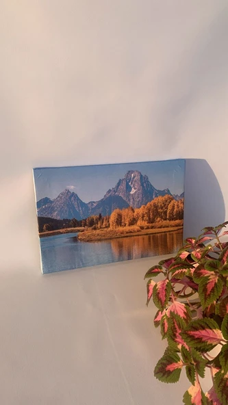 Dağ Ve Ağaç Manzaralı Natürel Tasarım Ahşap Çerçeve Ev İşyeri Ofis Duvar Kanvas Tablo MNZ6 - 3