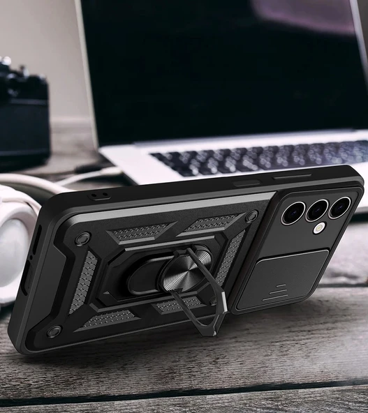 İnfinix Hot 30 Play Kılıf Magnetik Standlı Kamera Korumalı Zore Sürgülü Vega Kapak - 7