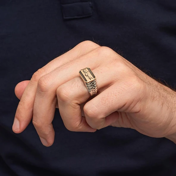 Hasbiyallah Yazılı 925 Gümüş Erkek Yüzük - Resim 6