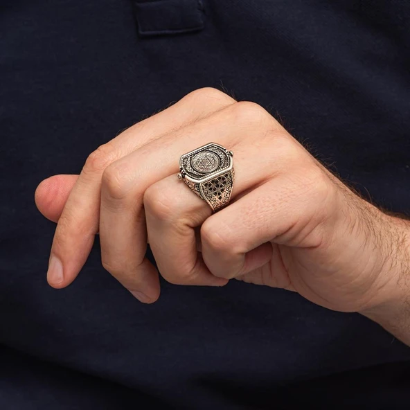 Hz. Süleyman Mührü Çift Taraflı 925 Erkek Gümüş Yüzük - Resim 10