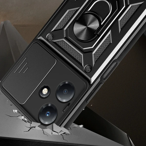 İnfinix Hot 30 Play Kılıf Magnetik Standlı Kamera Korumalı Zore Sürgülü Vega Kapak - 4
