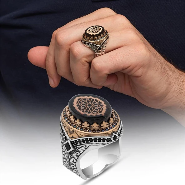 Sıkma Kehribar Taşlı 925 Erkek Gümüş Yüzük