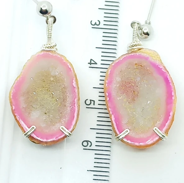 2069 Açık pembe druzeli kristal Jeod el yapımı küpe - 1