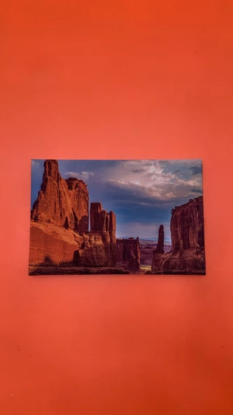 Aşınmış Turuncu Dağ Manzaralı Natürel Ahşap Çerçeve Ev İşyeri Ofis Duvar Kanvas Tablo MNZ7 - Resim 2