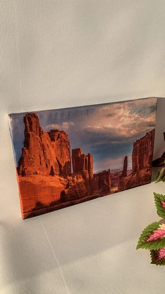 Aşınmış Turuncu Dağ Manzaralı Natürel Ahşap Çerçeve Ev İşyeri Ofis Duvar Kanvas Tablo MNZ7 ürün görseli