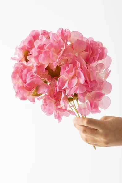 Güleç Yapay Çiçek Yapay Ortanca Çiçeği 35 Cm 7 Dal Fuşya - Resim 3