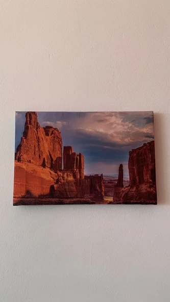 Aşınmış Turuncu Dağ Manzaralı Natürel Ahşap Çerçeve Ev İşyeri Ofis Duvar Kanvas Tablo MNZ7 - Resim 7