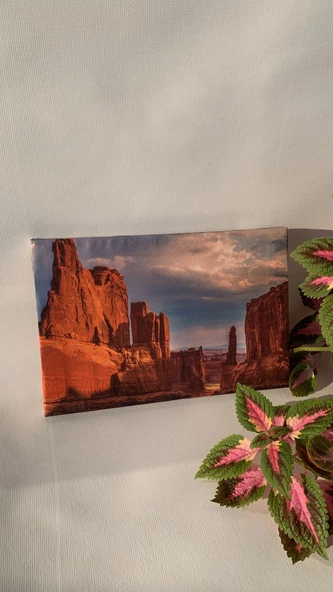 Aşınmış Turuncu Dağ Manzaralı Natürel Ahşap Çerçeve Ev İşyeri Ofis Duvar Kanvas Tablo MNZ7 - Resim 5