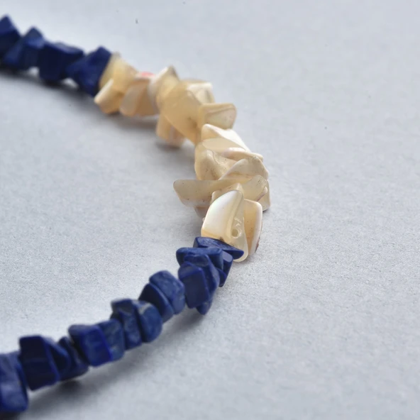 14 Ayar Altın Kaplama Doğal Lapis Lazuli ve Beyaz Kırık Taş Gümüş Bileklik - BS00100 - 3