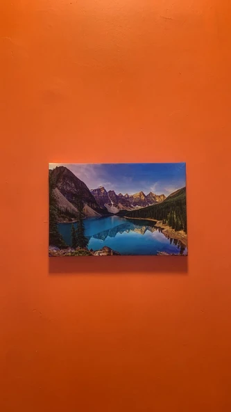 Akarsu Orman Dağ Manzaralı Natürel Ahşap Çerçeve Ev İşyeri Ofis Duvar Kanvas Tablo MNZ9 - 2