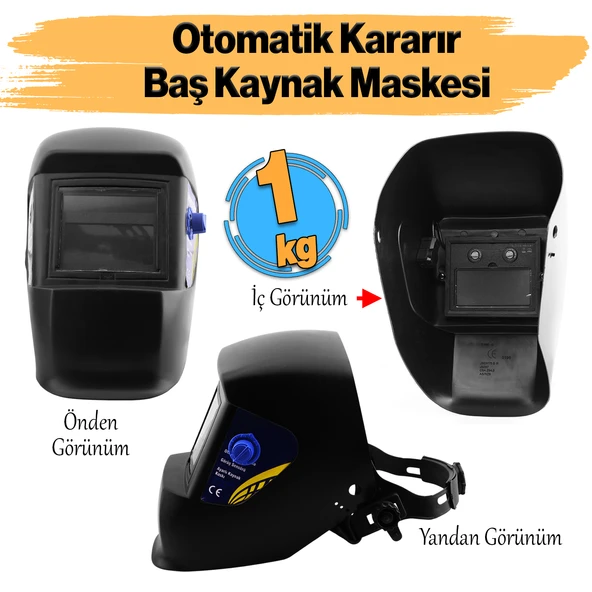 Güneş Enerjili Ayarlanabilir Otomatik Kararan Baş Maskesi Siperlik Kartuşlu Kaynak Gözlüğü DIN 9-13 ürün görseli
