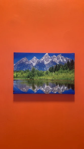 Ağaç Dağ Ve Nehir Manzaralı Natürel Ahşap Çerçeve Ev İşyeri Ofis Duvar Kanvas Tablo MNZ8 - 2