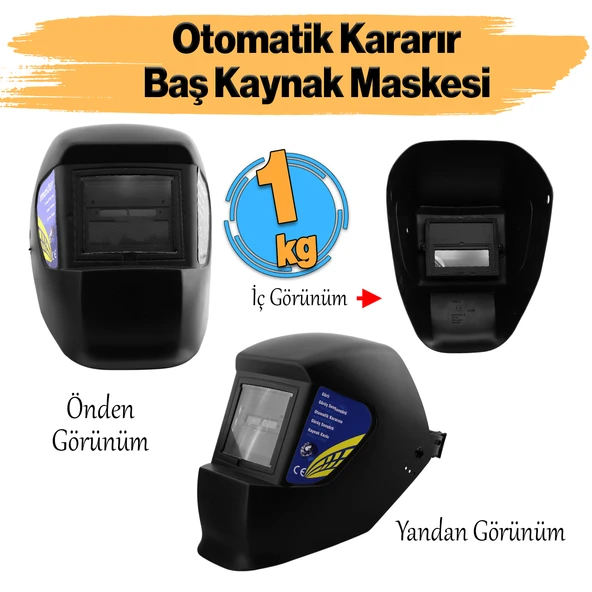 Güneş Enerjili Otomatik Kararan Baş Maskesi Siperlik Kartuşlu Kaynak Gözlüğü DIN 9-13 Cenk Işık - 1