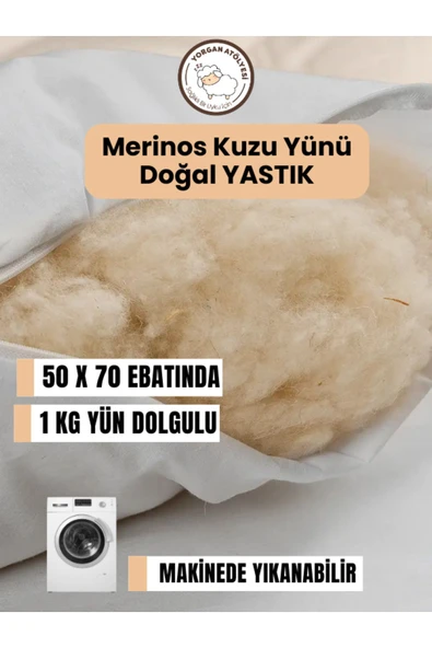 Kuzu Yünü Yastık 50 X 70 Cm Ebat , 1000 gram