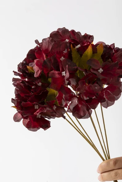 Güleç Yapay Çiçek Yapay Ortanca Çiçeği 35 Cm 7 Dal Bordo - 2