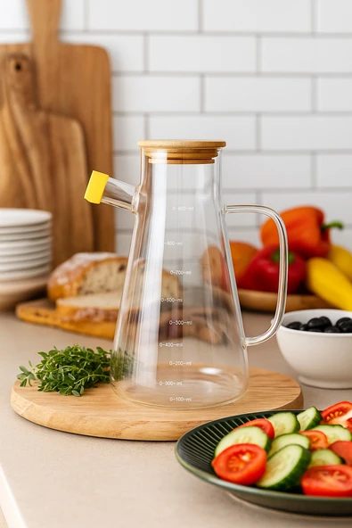 Sızdırmaz  ve Vakumlu Bambu Kapaklı Şık Yağdanlık & Sirkelik 900 ml - 2