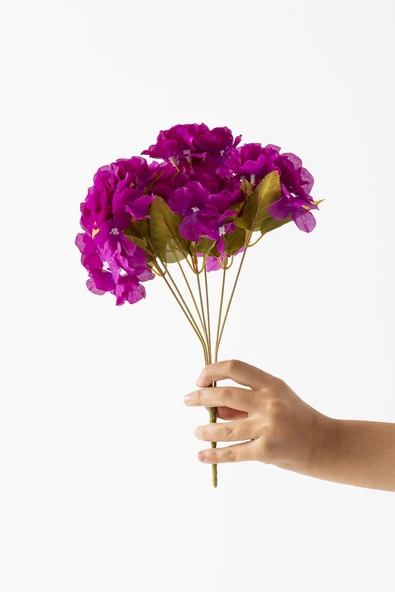 Güleç Yapay Çiçek Yapay Ortanca Çiçeği 35 Cm 7 Dal Mor