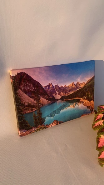 Akarsu Orman Dağ Manzaralı Natürel Ahşap Çerçeve Ev İşyeri Ofis Duvar Kanvas Tablo MNZ9 - 5