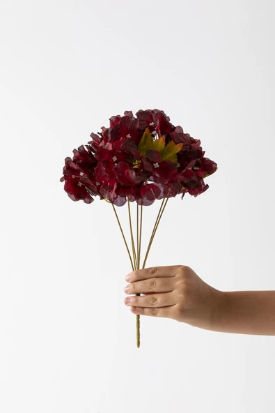 Güleç Yapay Çiçek Yapay Ortanca Çiçeği 35 Cm 7 Dal Bordo