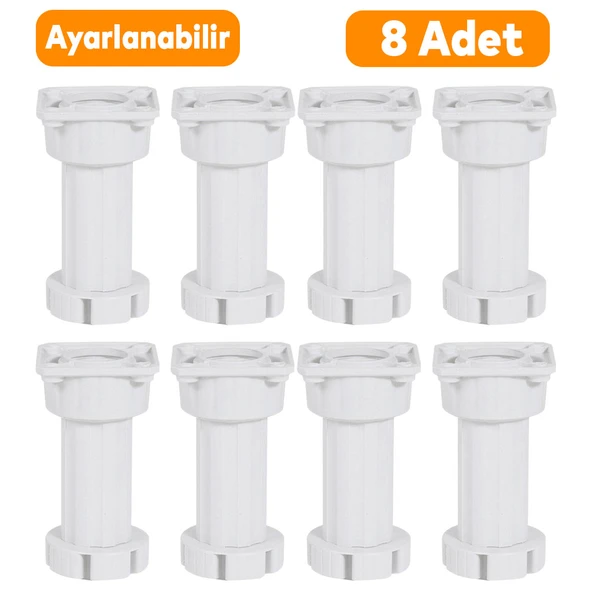 (8 ADET) Ayarlanabilir Dolap Mobilya Tezgah Puf Yükseltici Yükseltme Ayağı 10 Cm Beyaz Ayakları - 1