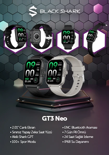 Black Shark GT3 Neo Akıllı Saat Black  (Black Shark Türkiye Garantili) - Resim 5