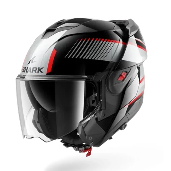 SHARK OXO SIKTER SİYAH GRİ KIRMIZI ÇENE AÇILIR KASK - Resim 3