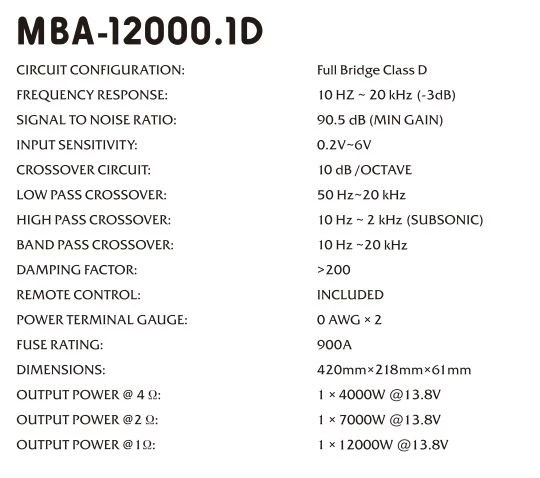 Mobass MBA-12000.1D Profesyonel Mono Amfi 4 Ohm 4000W RMS 1 Ohm 12000W RMS - Resim 3