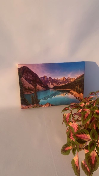 Akarsu Orman Dağ Manzaralı Natürel Ahşap Çerçeve Ev İşyeri Ofis Duvar Kanvas Tablo MNZ9 - 4